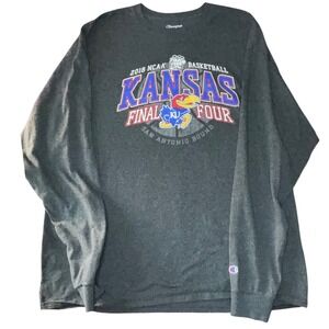 Champion Mens Kansas Jayhawks 2018 NCAA Final Four Long Sleeve T-Shirt Grey 2XL